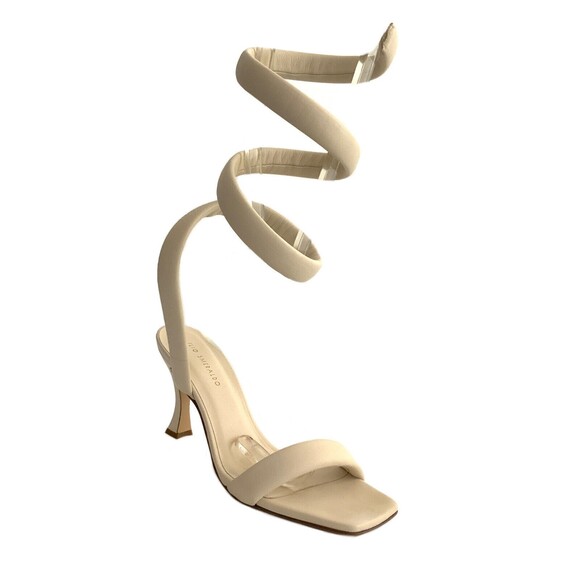 ILIO SMERALDO Sandals Size 41 Cream All Leather Mija Spiral Leg Wrap Heels - Picture 1 of 13